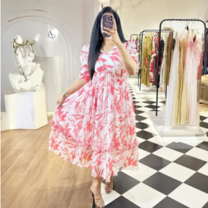 New Skin Print Ready Kurti / Gown Dress For Women