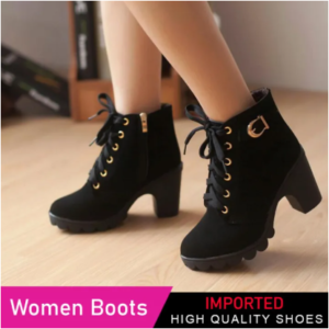 Black Ankle Boots for Women W.B.S-B3 - Korean Design with Chain Accent and Pump Style